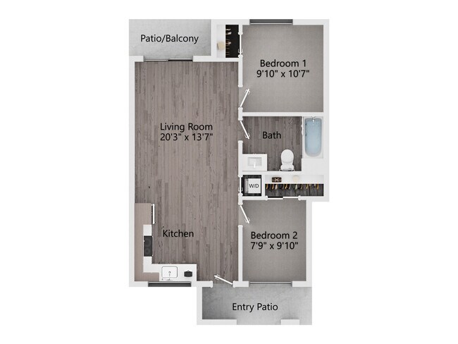 2 Bedroom, 2 Bath w Den 216 floor plan